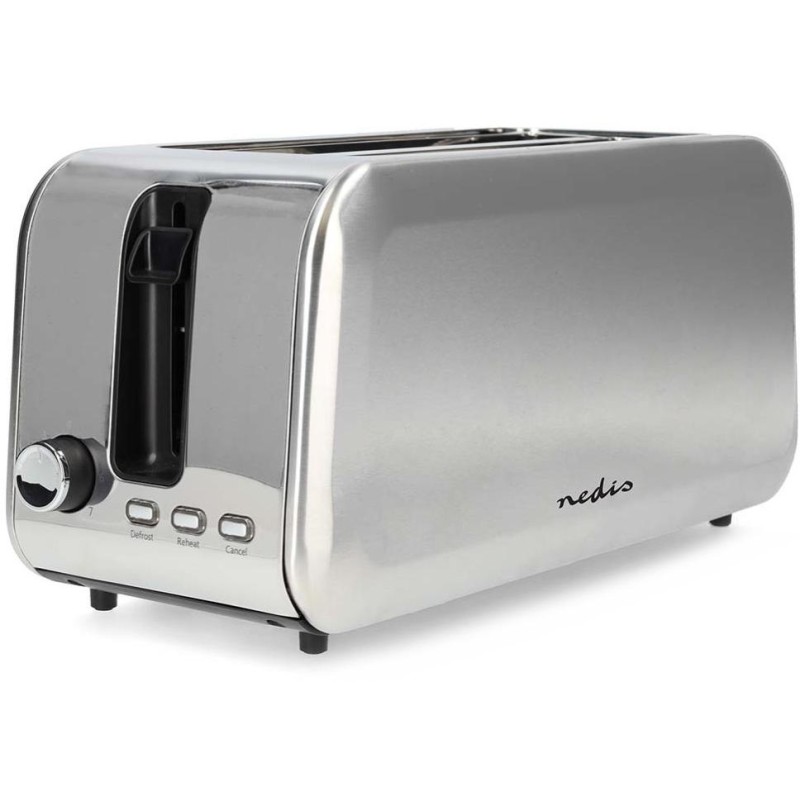 NEDIS topinkovač/ 2 otvory/ 7 úrovní nastavení/ funkce rozmrazování/ hliník/ 1450 W/ stříbrný