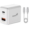 GENIUS rýchlonabíjací set PD-20ACP, 20W, rýchle nabíjanie, USB-C PD3.0, USB-A QC3.0, 1m kábel USB-C USB-C, biela