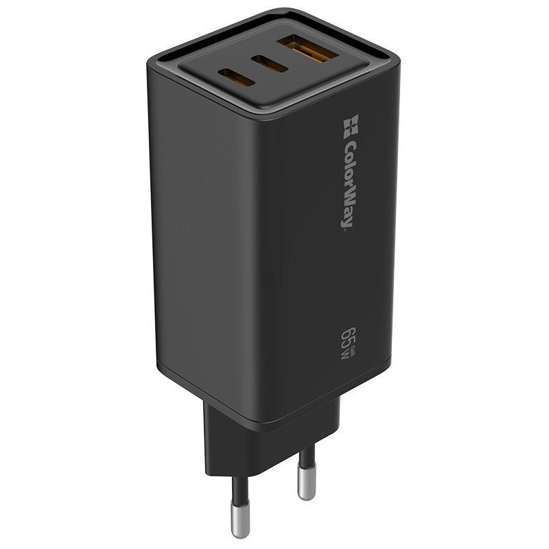 COLORWAY 1x USB a 2x USB-C/ turbo síťová nabíječka/ 65W/ 100V-240V/ Černá