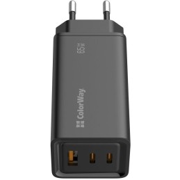COLORWAY 1x USB a 2x USB-C/ turbo síťová nabíječka/ 65W/ 100V-240V/ Černá