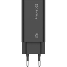 COLORWAY 1x USB a 2x USB-C/ turbo síťová nabíječka/ 65W/ 100V-240V/ Černá