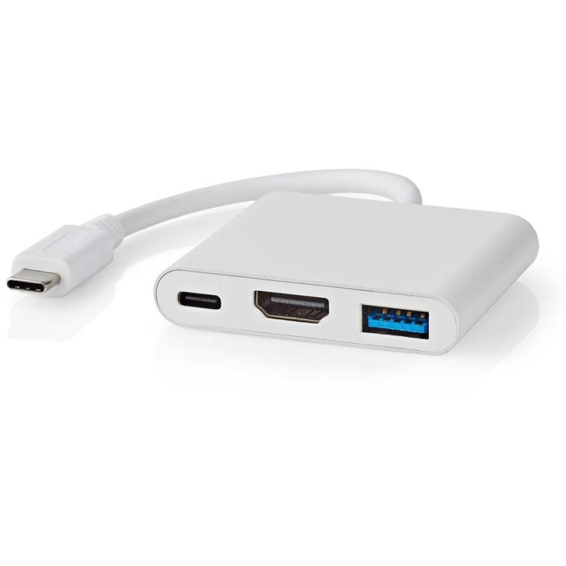 NEDIS USB 3.2 Gen 1 adaptér/ USB-C zástrčka - USB-A zásuvka - USB-C zásuvka/ výstup HDMI/ bílý/ box/ 10 cm