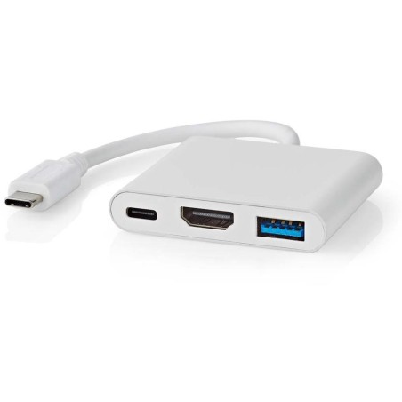 NEDIS USB 3.2 Gen 1 adaptér/ USB-C zástrčka - USB-A zásuvka - USB-C zásuvka/ výstup HDMI/ bílý/ box/ 10 cm