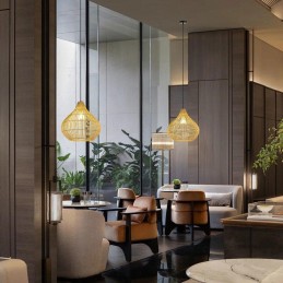 IMMAX BOHO PELO designové závěsné svítidlo, D40cm, E27, přírodní ratan