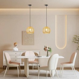 IMMAX BOHO PELO designové závěsné svítidlo, D30cm, E27, přírodní ratan