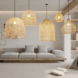 IMMAX BOHO PELO designové závěsné svítidlo, D35cm, E27, přírodní ratan