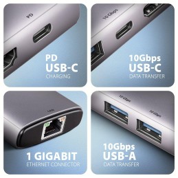 AXAGON multi USB-C 6v1 hub / HMC-6G2L / USB 3.2 Gen2 / 1x PD 100W / 1x USB-C / 2x USB-A / HDMI / 1x GLAN / 15cm