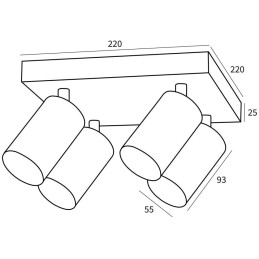 IMMAX PUNTO-4S stropní, nástěnné bodové svítidlo, čtverec, 4 hlavy, černé, pro zdroj typu GU10