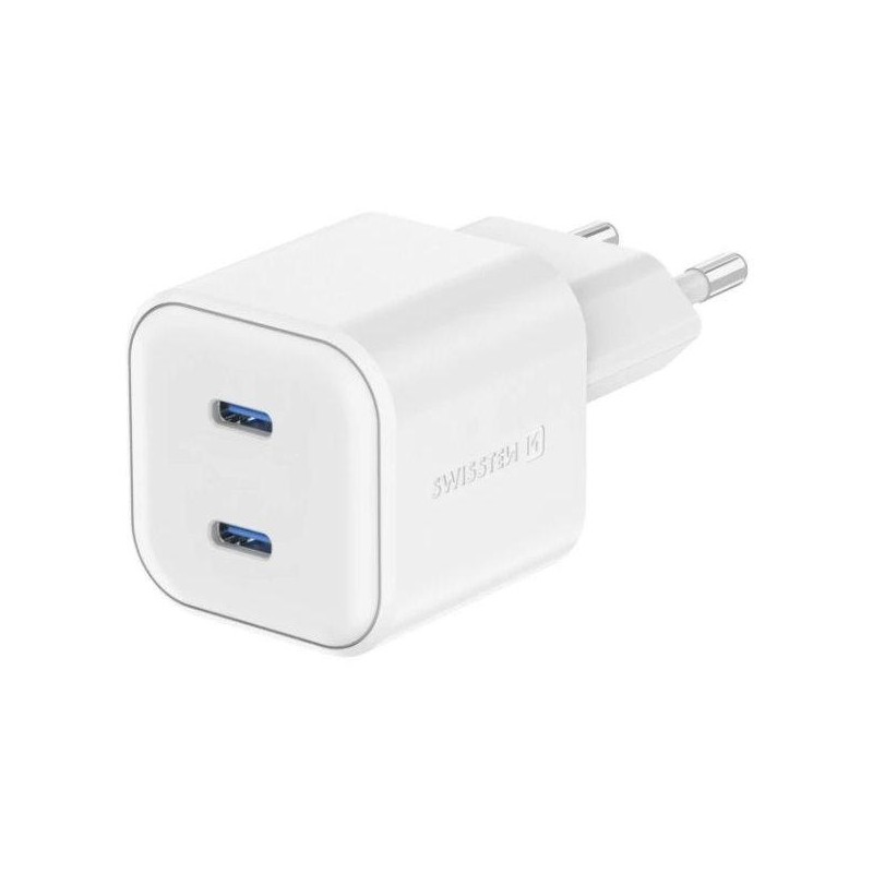 Swissten síťový adaptér gan 2x usb-c 20w power delivery bílý