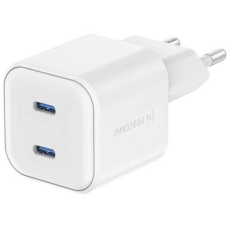 Swissten síťový adaptér gan 2x usb-c 20w power delivery bílý