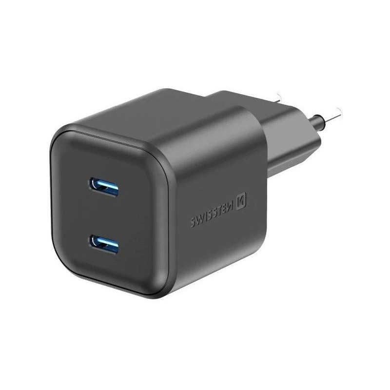 Swissten síťový adaptér gan 2x usb-c 20w power delivery černý