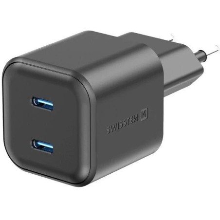 Swissten síťový adaptér gan 2x usb-c 20w power delivery černý