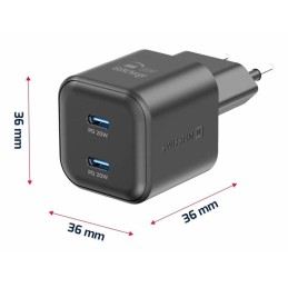 Swissten síťový adaptér gan 2x usb-c 20w power delivery černý