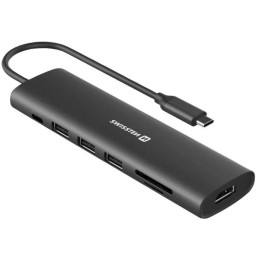 Swissten usb-c hub 7-in-1 (usb-c 100w, hdmi 4k, 1x usb-a 3.0, 2x usb-a 2.0, sd, micro sd) aluminium