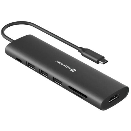 Swissten usb-c hub 7-in-1 (usb-c 100w, hdmi 4k, 1x usb-a 3.0, 2x usb-a 2.0, sd, micro sd) aluminium