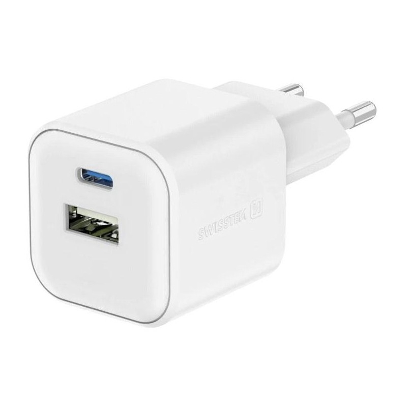 Swissten síťový adaptér 12w 1x usb-c + 1x usb-a  bílý