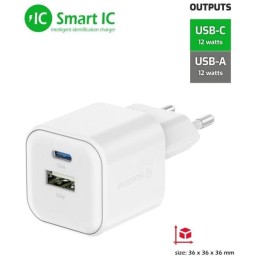 Swissten síťový adaptér 12w 1x usb-c + 1x usb-a  bílý