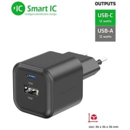 Swissten síťový adaptér 12w 1x usb-c + 1x usb-a  černý