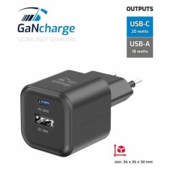 Swissten síťový adaptér gan 1x usb-c 20w pd + 1x usb-a 18w qc černý