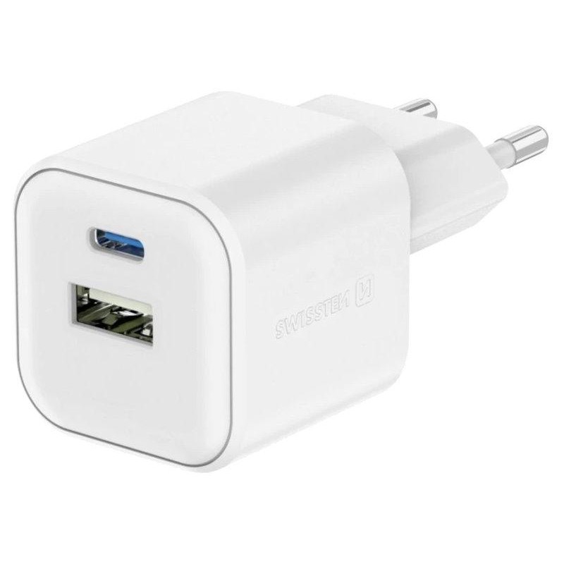 Swissten síťový adaptér gan 1x usb-c 20w pd a 1x usb-a 18w qc bílý