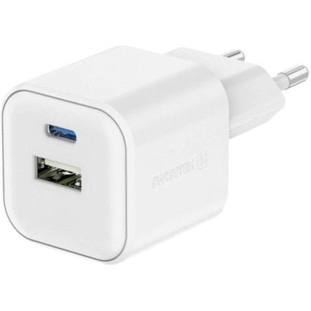 Swissten síťový adaptér gan 1x usb-c 20w pd a 1x usb-a 18w qc bílý