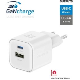 Swissten síťový adaptér gan 1x usb-c 20w pd a 1x usb-a 18w qc bílý