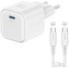 Swissten sieťový adaptér gan 1x usb-c 20w power delivery biely + dátový kábel usb-c/usb-c 1,2 m biely