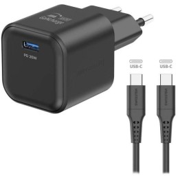 Swissten síťový adaptér gan 1x usb-c 20w power delivery černý + datový kabel usb-c/usb-c 1,2 m černý