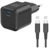 Swissten GAN 1x USB-C 20W Power Delivery Power Adapter Black + USB-C/USB-C 1.2m Black Data Cable