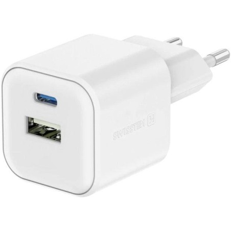 Swissten síťový adaptér gan 1x usb-c 35w pd + 1x usb-a 27w qc bílý