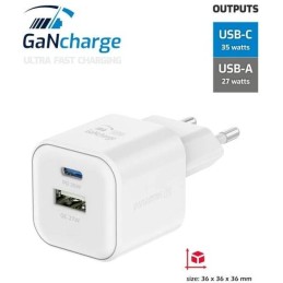 Swissten síťový adaptér gan 1x usb-c 35w pd + 1x usb-a 27w qc bílý