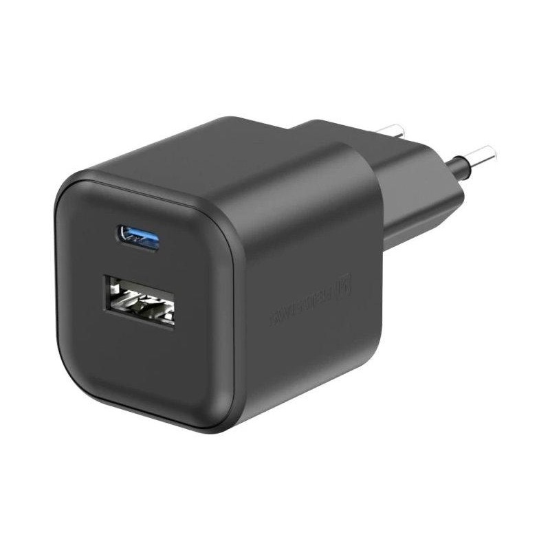 Swissten síťový adaptér gan 1x usb-c 35w pd + 1x usb-a 27w qc černý