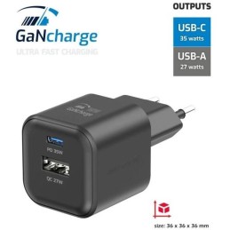 Swissten síťový adaptér gan 1x usb-c 35w pd + 1x usb-a 27w qc černý
