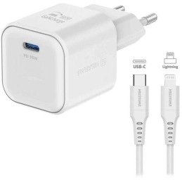 Swissten síťový adaptér gan 1x usb-c 35w power delivery bílý + datový kabel usb-c/lightning 1,2 m bílý
