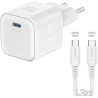 Swissten GAN 1x USB-C 35W Power Delivery Power Adapter White + USB-C/USB-C Data Cable 1.2m White