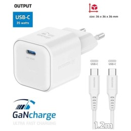 Swissten síťový adaptér gan 1x usb-c 35w power delivery bílý + datový kabel usb-c/usb-c 1,2 m bílý