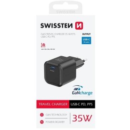 Swissten síťový adaptér gan 1x usb-c 35w power delivery černý