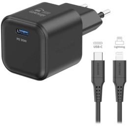 Swissten síťový adaptér gan 1x usb-c 35w power delivery černý + datový kabel usb-c/lightning 1,2 m černý