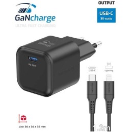 Swissten síťový adaptér gan 1x usb-c 35w power delivery černý + datový kabel usb-c/lightning 1,2 m černý