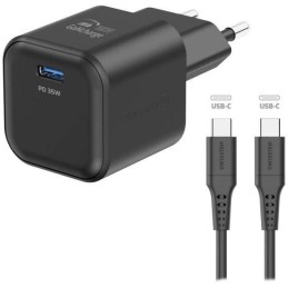 Swissten síťový adaptér gan 1x usb-c 35w power delivery černý + datový kabel usb-c/usb-c 1,2 m černý