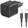 Swissten sieťový adaptér gan 1x usb-c 35w power delivery čierny + dátový kábel usb-c/usb-c 1,2 m čierny