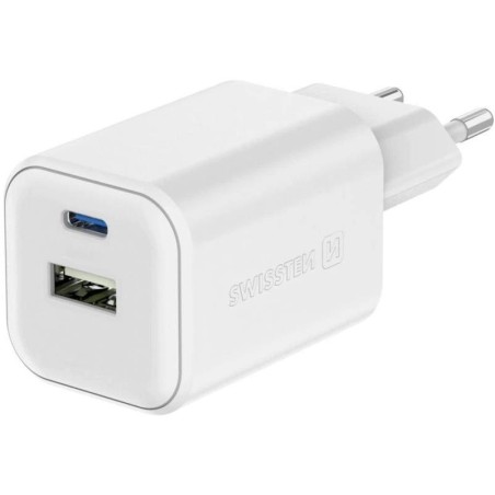 Swissten síťový adaptér gan 1x usb-c 45w pd + 1x usb-a 18w qc bílý