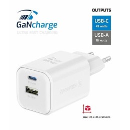 Swissten síťový adaptér gan 1x usb-c 45w pd + 1x usb-a 18w qc bílý