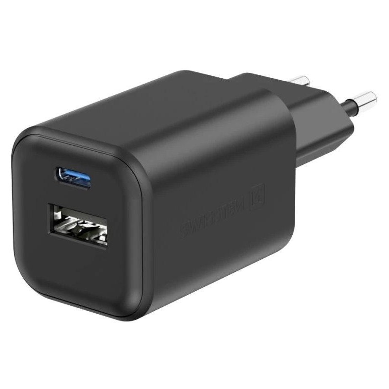 Swissten síťový adaptér gan 1x usb-c 45w pd + 1x usb-a 18w qc černý
