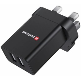 Swissten síťový adaptér 2x usb 10,5w pro uk zásuvku černý