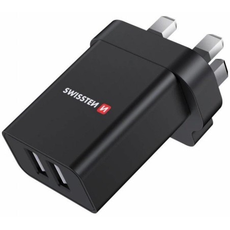 Swissten síťový adaptér 2x usb 10,5w pro uk zásuvku černý