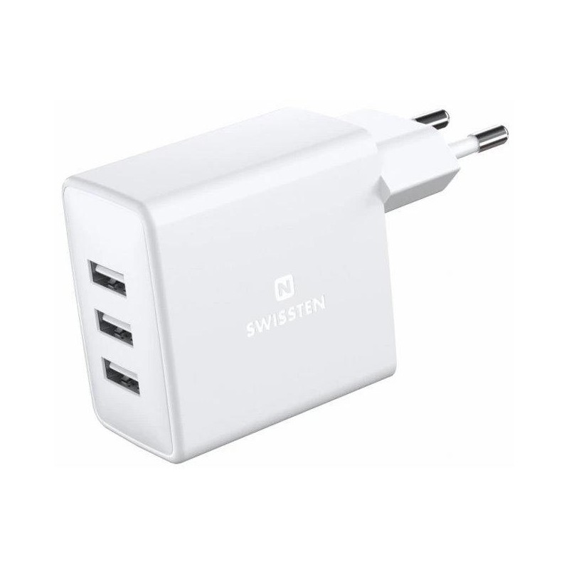 Swissten síťový adaptér 3x usb 15w bílý