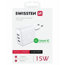 Swissten síťový adaptér 3x usb 15w bílý