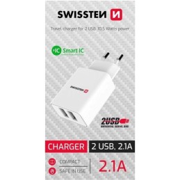 Swissten síťový adaptér smart ic 2x usb 2,1a power bílý (samoprodavač)