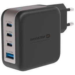 Swissten síťový adaptér gan 3x usb-c 100w pd + 1x usb-a 18w qc černý